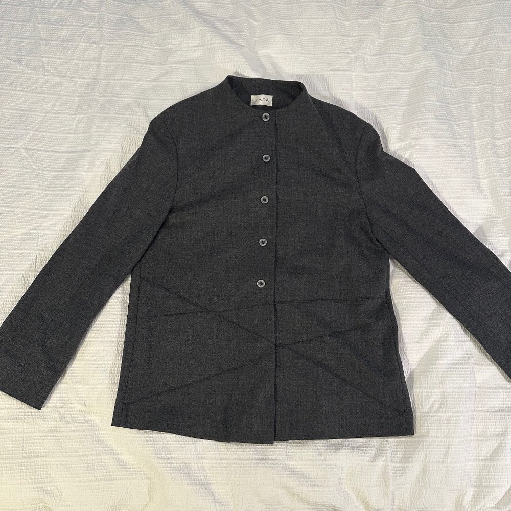Zapa grey single breasted collarless jacket, 5 buttons size FR34